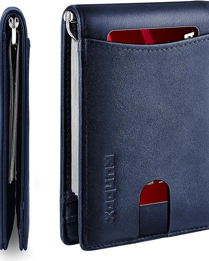 RUNBOX Slim Money Clip Wallets for Men RFID Blocking 11 Card Holder Minimalist Small Thin Carbon Leather Bifold Mens Front Pocket Wallet Gift Box