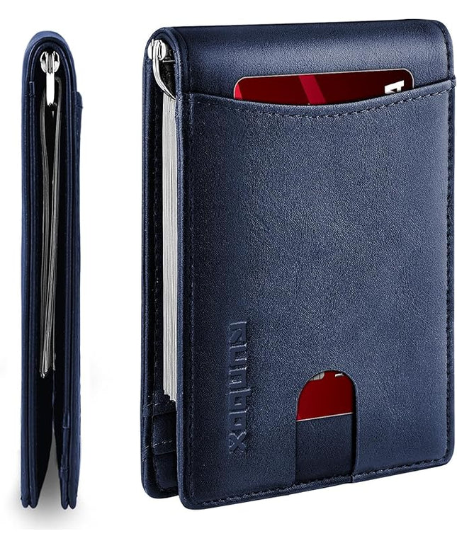 RUNBOX Slim Money Clip Wallets for Men RFID Blocking 11 Card Holder Minimalist Small Thin Carbon Leather Bifold Mens Front Pocket Wallet Gift Box