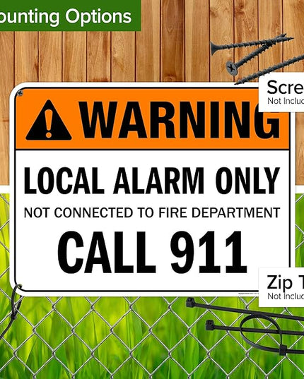 Warning Local Alarm Only Not Connected To Fire Department Call 911 Sign, 18x24 Inches, 55 mil thick HDPS (high density polystyrene), Made in USA by My Sign Center