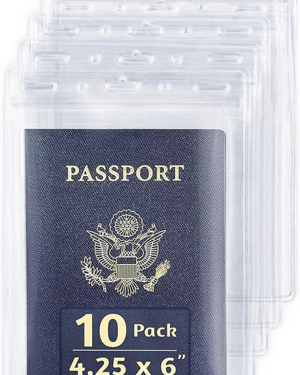 EcoEarth 4x6 Inch Passport & Card Holders (Clear, 10 Pack), Extra Large (XXL) Vertical ID Holder, Resealable and Waterproof Identification Name Card Holder