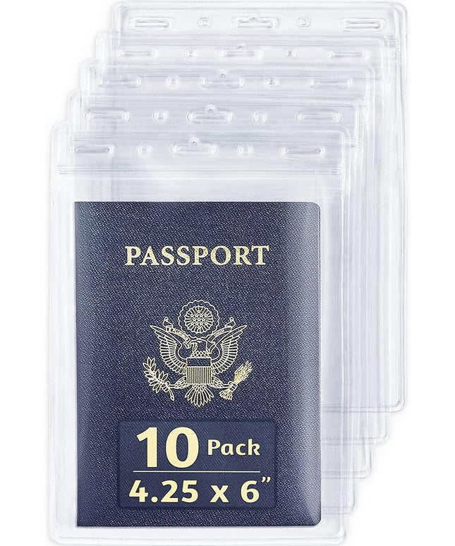 EcoEarth 4x6 Inch Passport & Card Holders (Clear, 10 Pack), Extra Large (XXL) Vertical ID Holder, Resealable and Waterproof Identification Name Card Holder