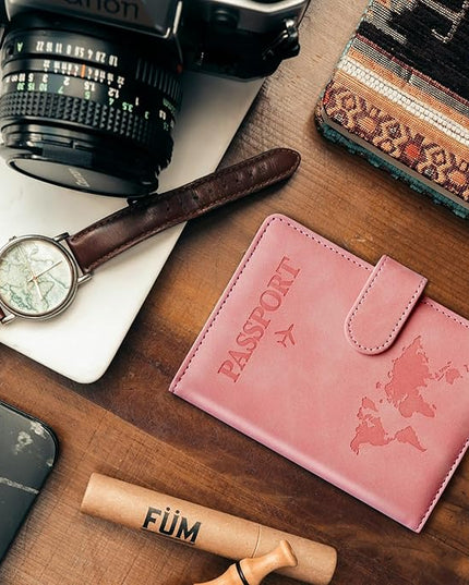 Passport Holder for Travel Women and Men RFID Passport Holder with Card Slots Holder Passport Case Passport cover Passport Wallet Travel Essentials and Accessories (Buckle, PINK)