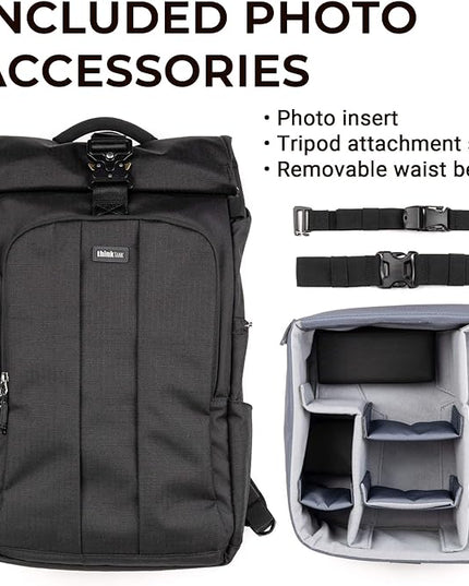 Think Tank FocusPoint 22L RollTop Camera Backpack - Greenway: Expandable Travel & Camera Backpack with Laptop Sleeve, Quick Side and Back Access, Rain Cover – Versatile Photography & Travel Bag