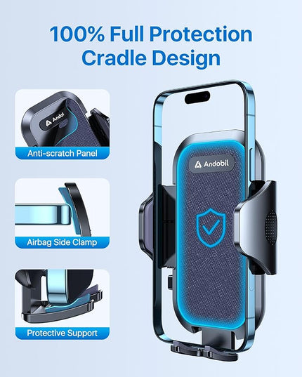 andobil 2026 Upgraded Car Phone Holder Mount for Vent, Military Sturdy Metal Clip Air Vent Phone Holder for Your Car Easy Used Cell Phone Car Mount, Blue