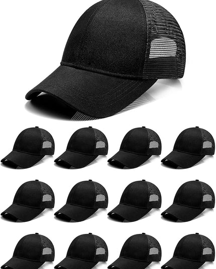 24 Pack Sublimation Blank Trucker Hats Bulk Mesh Black Baseball Caps Adjustable for Men Women Teen Sport DIY Custom