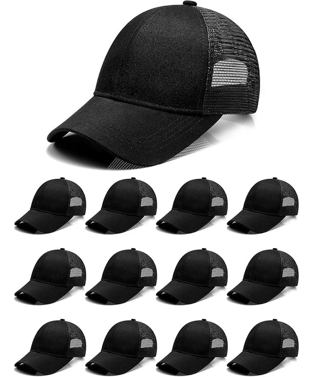 24 Pack Sublimation Blank Trucker Hats Bulk Mesh Black Baseball Caps Adjustable for Men Women Teen Sport DIY Custom
