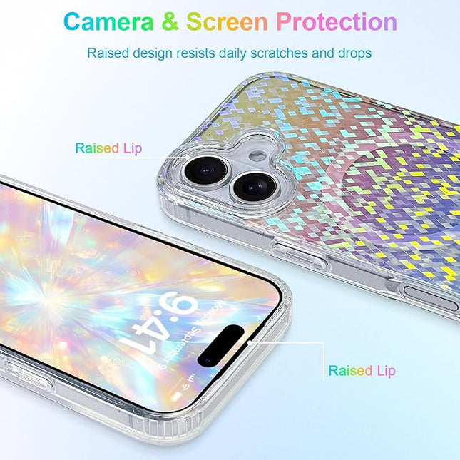 Glitter Case for iPhone 17 Case for Women Girls [Compatible with Magsafe] Clear Cute Girly Aesthetic Colorful Iridescent Rainbow Sparkly Sparkle Bling Magnetic Protective Phone Cover