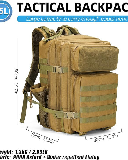 gracedon Tactical Backpack - Military Molle Bag 3 Days Pack for men and Women Large Assault Rucksack 45L (Khaki)