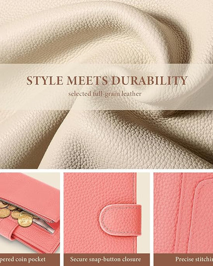Genuine Leather Passport Holder for Women Men, Hidden Airtag Pocket, RFID Blocking, Zippered Coins Pocket & Cash Compartment Travel Gifts Essentials Passport Cover Case - Hot pink