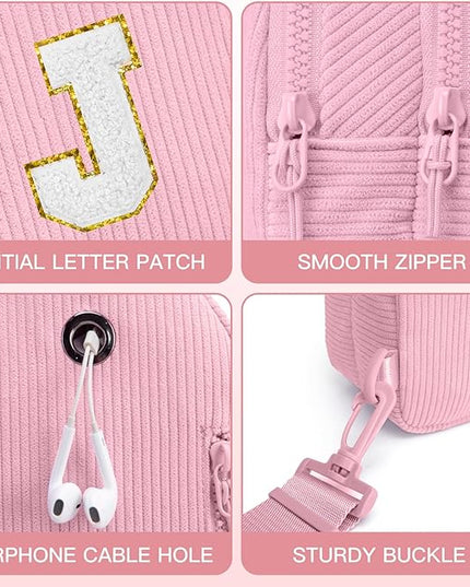 Viverte Small Corduroy Sling Bag Initial Crossbody Bag Fanny Pack for Girls Personalized Birthday Gifts for Teen Girls Gifts