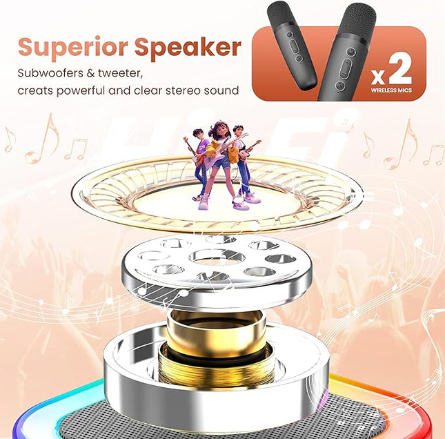 Mini Karaoke Machine for Kids Adults, Portable Bluetooth Speaker with 2 Wireless Karaoke Microphones, 2026 TOP Birthday for Girls Boys 3,4,5,6,7,8+Year Old Toddler Toys Karaoke Player Valentine(Grey)