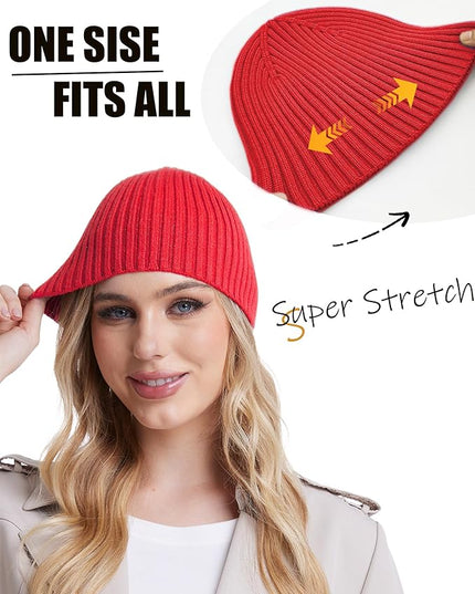 choshion Wool Knit Fisherman Beanie Hat for Men Women,Cuffless Warm Short Cuff Beanies Toboggan Ski Hats Winter Skull Cap
