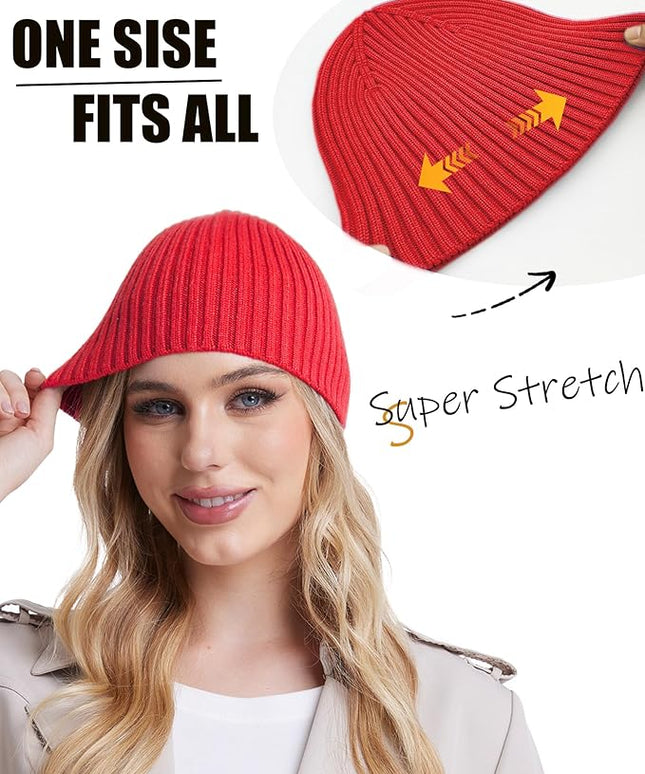 choshion Wool Knit Fisherman Beanie Hat for Men Women,Cuffless Warm Short Cuff Beanies Toboggan Ski Hats Winter Skull Cap