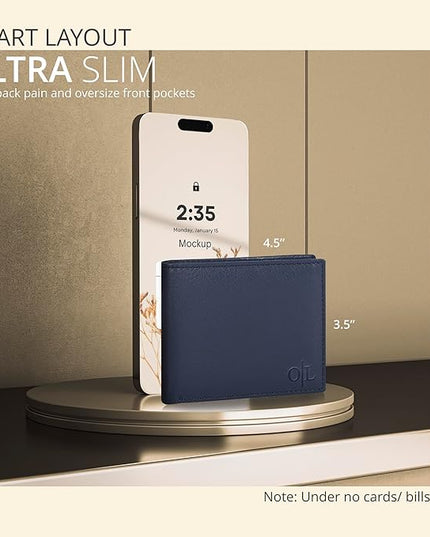 Oak Leathers Slim Leather Wallet for Men - RFID Wallets Credit Card Holder Ultra Thin Gift for Mens, Front Pocket Minimalist Design
