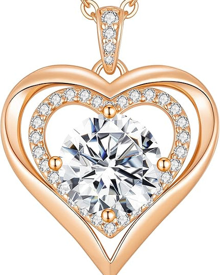 ANDSO Moissanite Heart Pendant Necklaces for Women, 925 Sterling Silver Necklace Engraved with 'I LOVE YOU', Ideal Anniversary Birthday Christmas Jewelry Gifts for Mom Wife Girlfriend Daughter Her