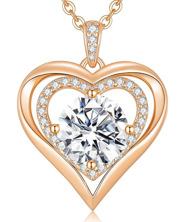 ANDSO Moissanite Heart Pendant Necklaces for Women, 925 Sterling Silver Necklace Engraved with 'I LOVE YOU', Ideal Anniversary Birthday Christmas Jewelry Gifts for Mom Wife Girlfriend Daughter Her