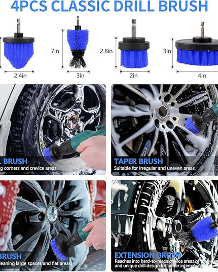 32Pcs Car Detailing Kit, Drill Brush Attachments with Detailing Brush Set and Tools Box, Blue Auto Cleaning Kit Interior for Dashboard, Wheels, Windows (C：32PCS-B)