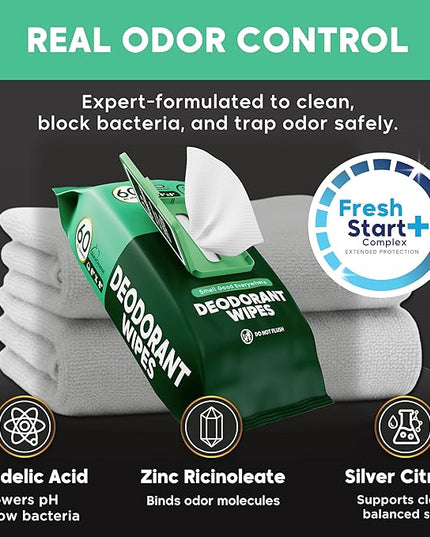 Deodorant Wipes for Men - Freshening Body Towelettes for Post-Workout, Travel, and Daily Deodorizing - On-the-Go Fresh Scent Cleansing Wipes, 240 Count (4 Pack)