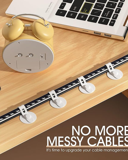 Nearockle Cable Management Under Desk, Adjustable Self-Adhesive Silicone Cable Ties Cord Organizer, Reusable Heavy-Duty Cord Holder Under Table for Office, Home, School (20Pcs-White)
