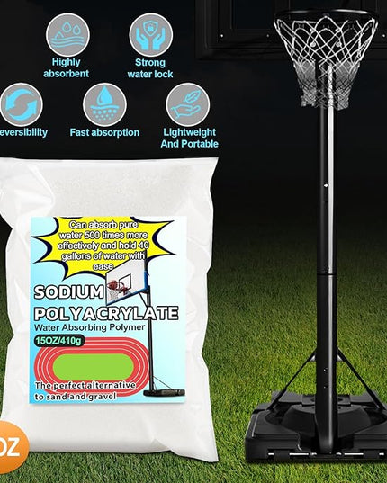 15OZ Water Absorbing Polymer - Sodium Polyacrylate Alternative to Sand for Basketball Hoop Bases,Sign,Soil Moist Water Crystals,Sand Bags for Umbrella Base Eco Gel for Camping Toilet