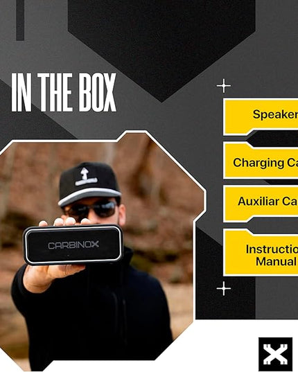 CARBINOX Portable Bluetooth Speaker with IPX7 Waterproof, Type-C Fast Charging, 3D Surround Sound, 18m Range, Black