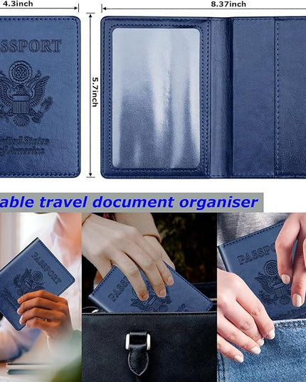 Herain Black & Dark Blue Passport Holder for Travel, Passport Cover Wallet Case 2 Pack Women Men Family Cruise Ship Essentials, Passports Book Holders Travel Vacation Must Haves