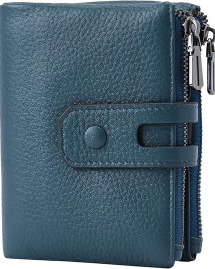 Bveyzi Small Soft Leather Wallet for Women RFID Blocking Ladies Card Holder with Double Zipper Pocket