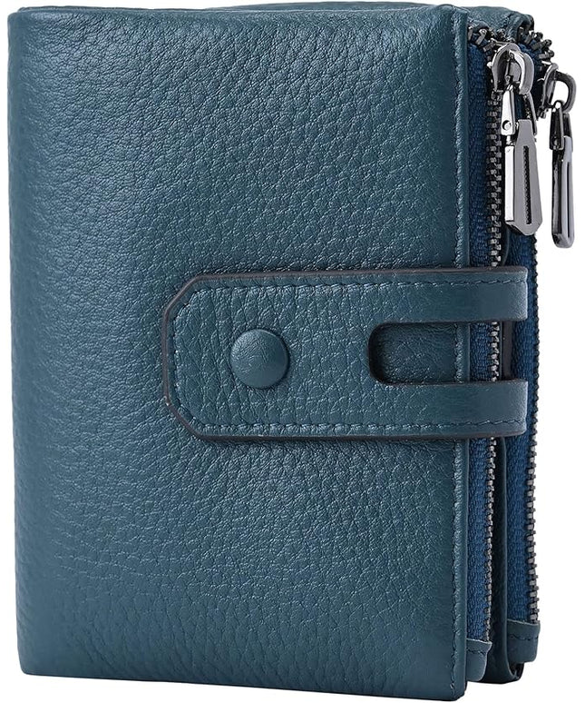 Bveyzi Small Soft Leather Wallet for Women RFID Blocking Ladies Card Holder with Double Zipper Pocket
