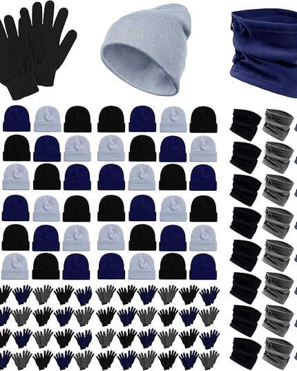 288 Pcs Winter Beanies, Gloves, Neck Warmers Case Pack Bulk Pack Donation Charity Care Package Bundle
