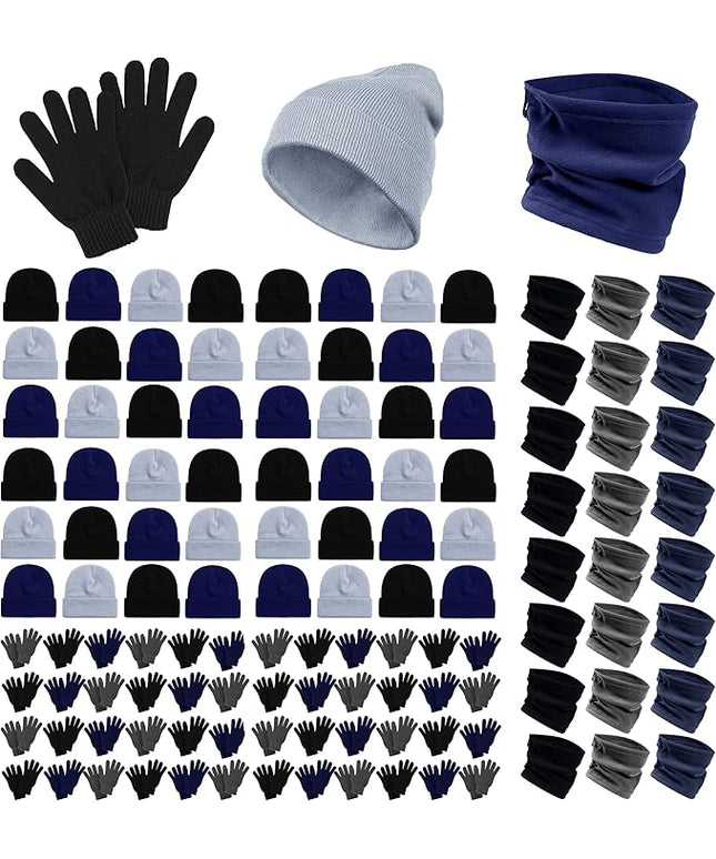 288 Pcs Winter Beanies, Gloves, Neck Warmers Case Pack Bulk Pack Donation Charity Care Package Bundle