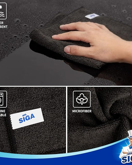 MR.SIGA Microfiber Cleaning Cloth, All-Purpose Microfiber Towels, Streak Free Cleaning Rags, Pack of 12, Black, Size 32 x 32 cm(12.6 x 12.6 inch)