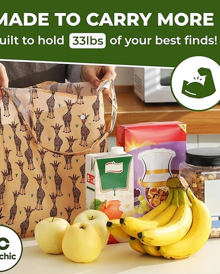 ECO CHIC Foldable Reusable Grocery Bags - Lightweight, Recycled & Reusable Shopping Bag - Waterproof Packable Tote
