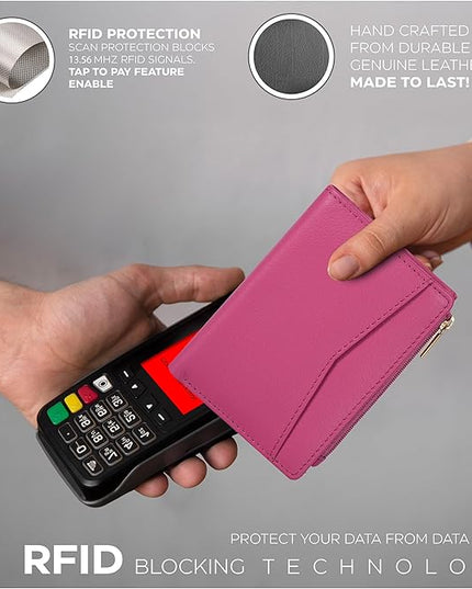 Oak Leathers Leather Wallet For Women - Small RFID Coin Purse Credit Card & ID Holder for Ladies, Gift for Women's, Bifold Wallets (Nappa Pink)