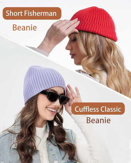 choshion Wool Knit Fisherman Beanie Hat for Men Women,Cuffless Warm Short Cuff Beanies Toboggan Ski Hats Winter Skull Cap