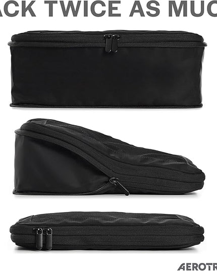 Aerotrunk Compression Packing Cubes for Travel - Luggage Organizer Bags - Double Zipper Packing Cubes for Suitcases (4-Pack, Black)