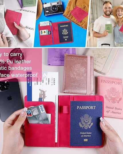 Melsbrinna Premium Leather Passport Holder Covers Case, Waterproof Rfid Blocking Travel Wallet Passport Holder with Pen Holder, Cute Passport Book for Women/Men