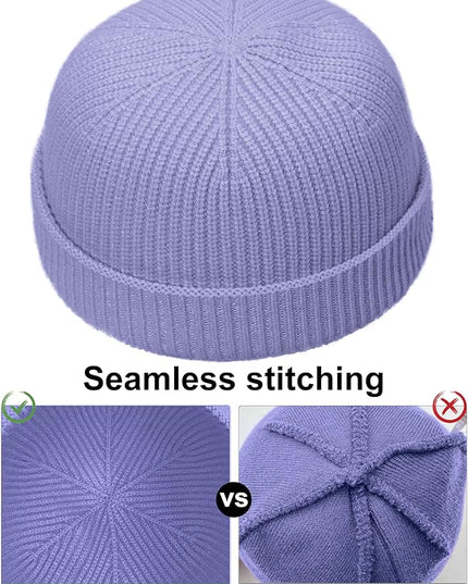 vidsel Thin Wool Fisherman Beanie Hat for Men Women Fall Winter,Short Knit Cuffed Fashion Trawler Skull Cap,Watch Cap