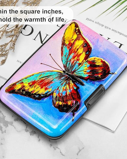 ELFISH RFID Blocking Credit Card Protector Aluminum ID Case Hard Shell Business Card Holders Metal Wallet for Men or Women (One Butterfly)