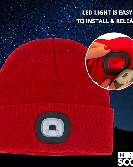 Night Scope Classic Rechargeable LED Warm Knit Beanie Head Light Hat Headlamp for Outdoor Activities