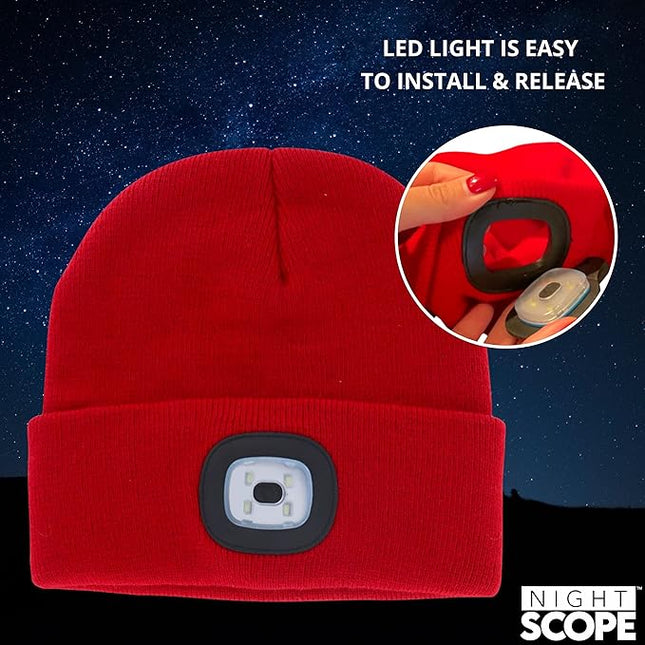 Night Scope Classic Rechargeable LED Warm Knit Beanie Head Light Hat Headlamp for Outdoor Activities