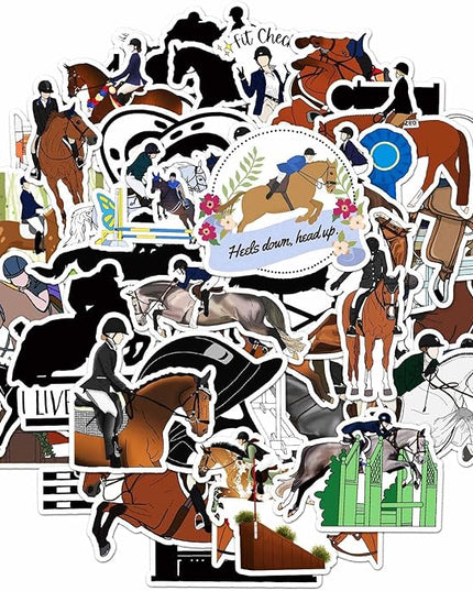 Equestrian Stickers for Water Bottle,Waterproof Vinyl 50pcs Stickers for Laptop Computer Phone Bumper Skateboard Luggage Decals for Teens Adults