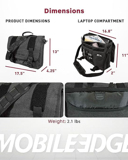 Mobile Edge Laptop Eco Messenger Eco-Friendly, 17.3 Inch Cotton Canvas, Charcoal for Men, Women, Business, MECME5, Ash