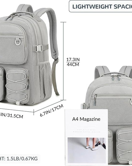 Lohol Water Resistant Daypack with Mulitiple Pockets for School Travel Outdoor College, 15.6 inch Laptop Backpack for Men and Women (Grey)