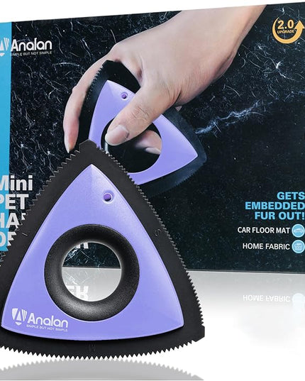 Analan Mini Pet Hair Remover for Car Detailing Supplies, Carpet Dog Hair Remover for Car Interior, Triangle Dog Hair Remover for Auto Detailing, Couch, Furniture, Lint, Carpet(Purple)