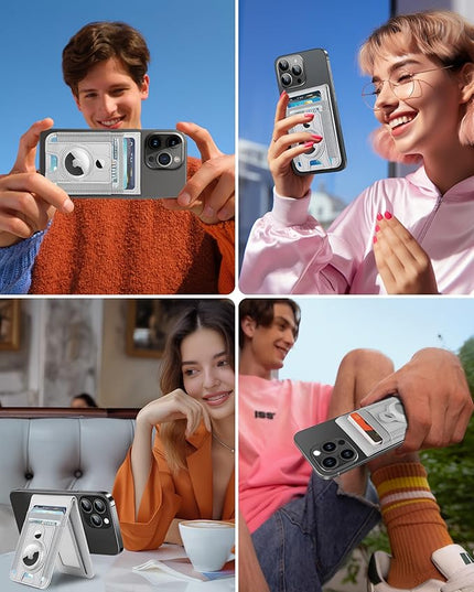 For Magsafe Wallet Stand with Airtag Holder, Strongest Magnetic Wallet for iPhone 17/16/15/14/13/12 Series, ID Window, 4 Card Slots, 10 Cards Holder, Vegan Leather, RFID Blocking, Light Gray