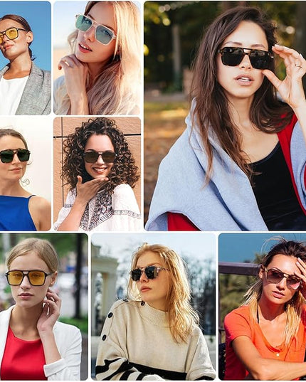 Retro Aviator Sunglasses for Women Men Trendy Classic Square 70s 80s 90s Vintage Shades Double Bridge Aviators FZN813