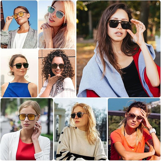 Retro Aviator Sunglasses for Women Men Trendy Classic Square 70s 80s 90s Vintage Shades Double Bridge Aviators FZN813