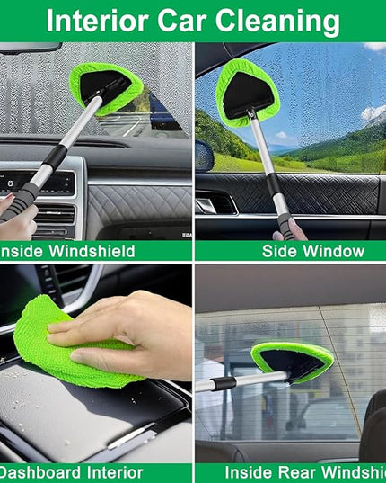 XINDELL 24-inch Windshield Cleaner Tool – Upgrade Large Head Car Interior&Exterior Window Cleaning Kit with Extendable Handle & 4 Microfiber Pads, Auto Wiper Brush for Car, Trucks, SUVs, RVs & Home