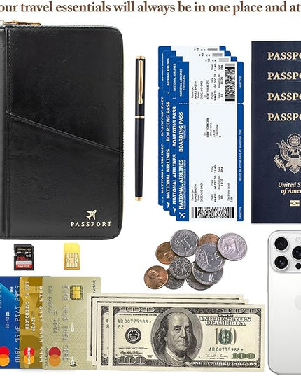 Passport Holder for Travel Women and Men RFID Passport Holder with Card Slots Holder Passport Case Passport cover Passport Wallet Travel Essentials and Accessories (Zipper, ZN-Black Zipper)