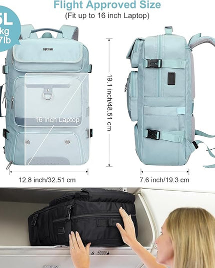 PIJUSHI Carry on Travel Backpack for Women Convertible Duffel Bag Backpack Large Luggage Rucksack Fit 16 Inch Laptop(PE039 Blue)